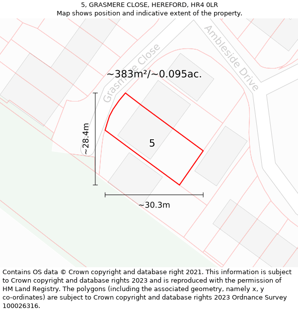 5, GRASMERE CLOSE, HEREFORD, HR4 0LR: Plot and title map