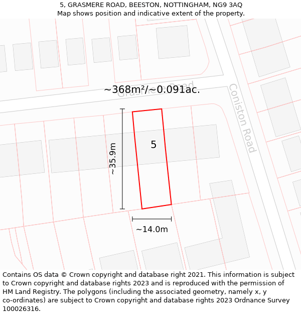 5, GRASMERE ROAD, BEESTON, NOTTINGHAM, NG9 3AQ: Plot and title map