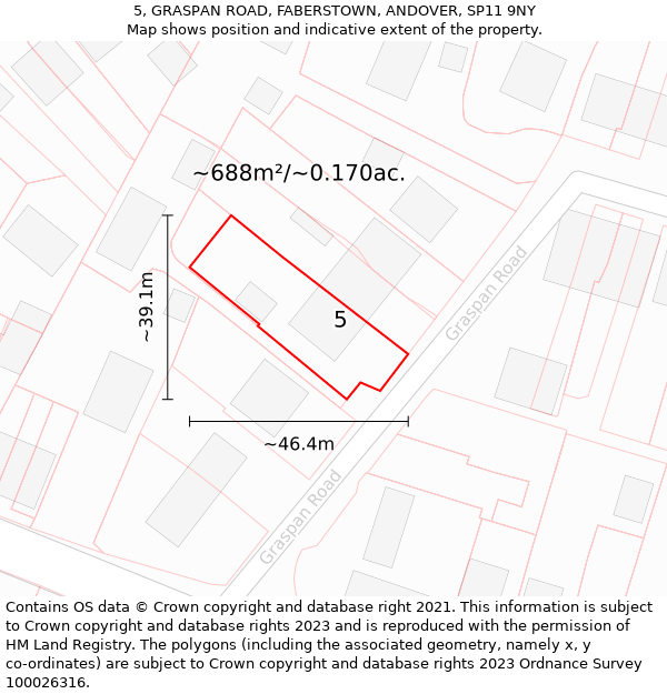 5, GRASPAN ROAD, FABERSTOWN, ANDOVER, SP11 9NY: Plot and title map