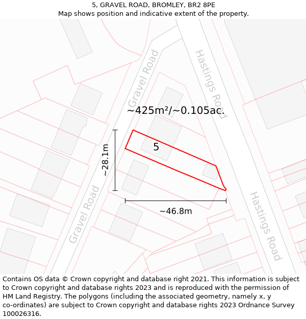 5, GRAVEL ROAD, BROMLEY, BR2 8PE: Plot and title map