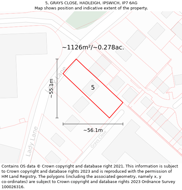 5, GRAYS CLOSE, HADLEIGH, IPSWICH, IP7 6AG: Plot and title map