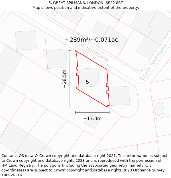 5, GREAT SPILMANS, LONDON, SE22 8SZ: Plot and title map