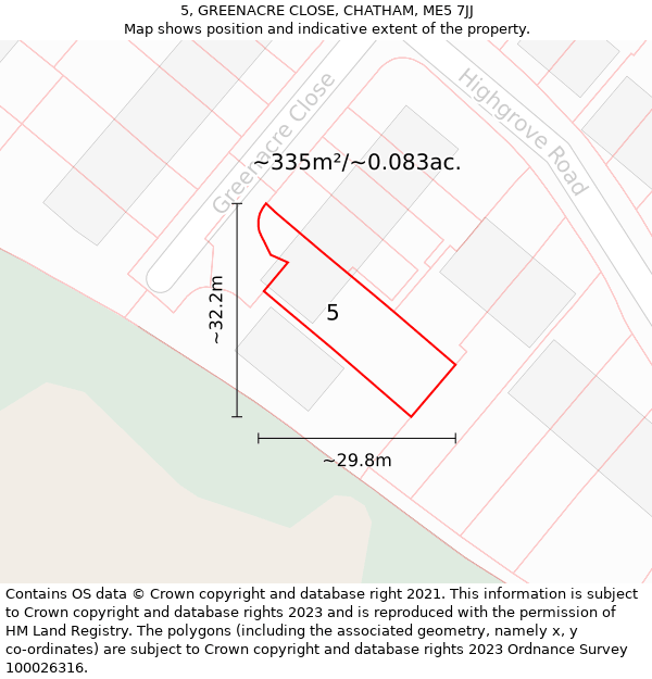 5, GREENACRE CLOSE, CHATHAM, ME5 7JJ: Plot and title map