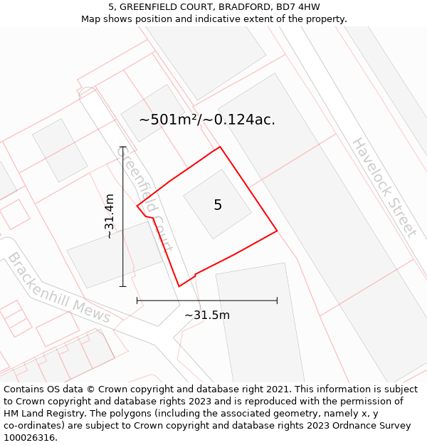 5, GREENFIELD COURT, BRADFORD, BD7 4HW: Plot and title map