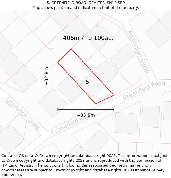 5, GREENFIELD ROAD, DEVIZES, SN10 5BP: Plot and title map