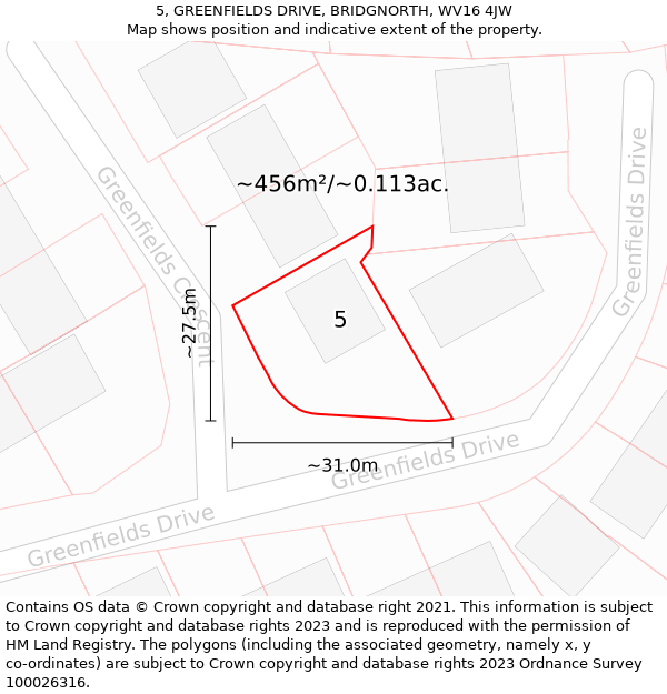 5, GREENFIELDS DRIVE, BRIDGNORTH, WV16 4JW: Plot and title map