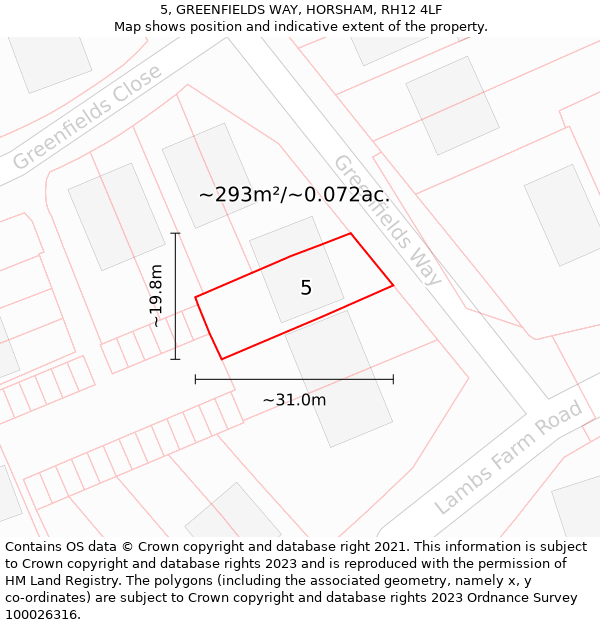 5, GREENFIELDS WAY, HORSHAM, RH12 4LF: Plot and title map