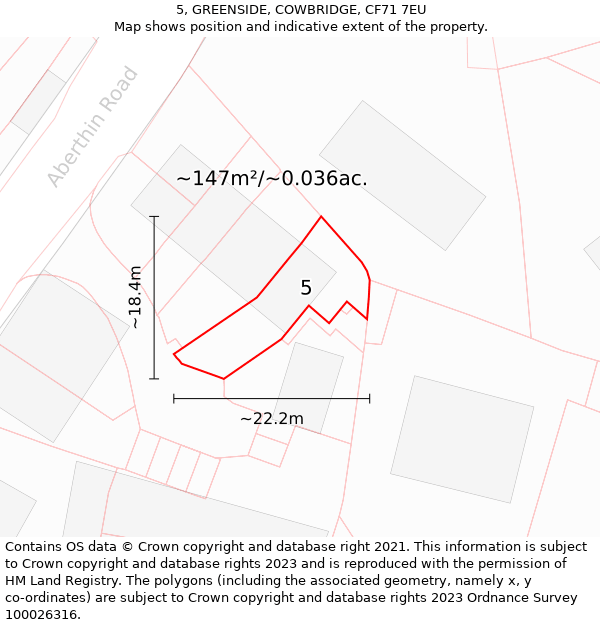 5, GREENSIDE, COWBRIDGE, CF71 7EU: Plot and title map