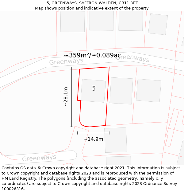 5, GREENWAYS, SAFFRON WALDEN, CB11 3EZ: Plot and title map