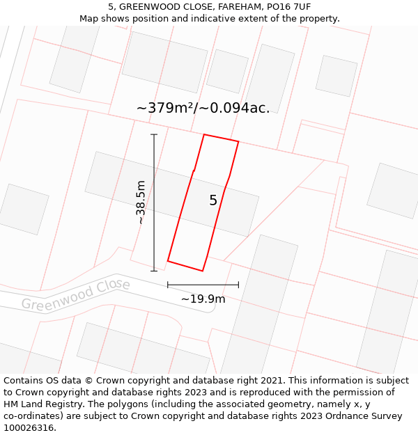 5, GREENWOOD CLOSE, FAREHAM, PO16 7UF: Plot and title map