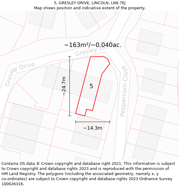 5, GRESLEY DRIVE, LINCOLN, LN6 7EJ: Plot and title map