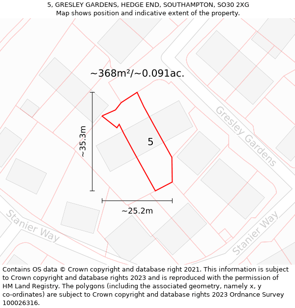 5, GRESLEY GARDENS, HEDGE END, SOUTHAMPTON, SO30 2XG: Plot and title map