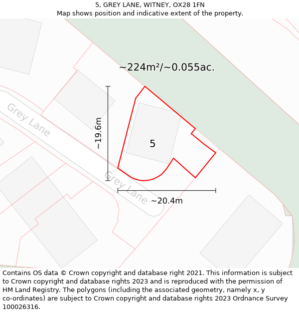 5, GREY LANE, WITNEY, OX28 1FN: Plot and title map