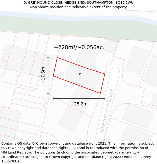 5, GREYHOUND CLOSE, HEDGE END, SOUTHAMPTON, SO30 2WU: Plot and title map