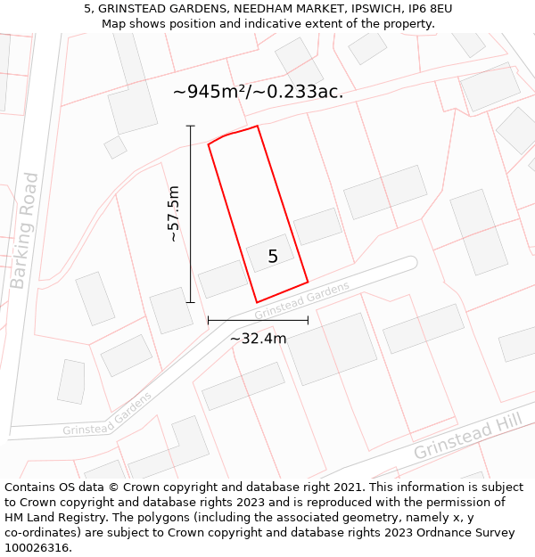 5, GRINSTEAD GARDENS, NEEDHAM MARKET, IPSWICH, IP6 8EU: Plot and title map