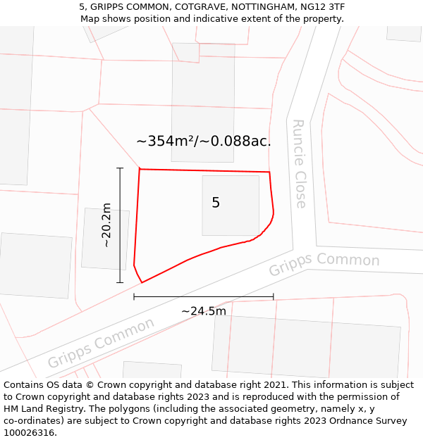 5, GRIPPS COMMON, COTGRAVE, NOTTINGHAM, NG12 3TF: Plot and title map