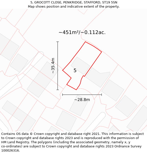 5, GROCOTT CLOSE, PENKRIDGE, STAFFORD, ST19 5SN: Plot and title map