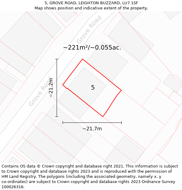 5, GROVE ROAD, LEIGHTON BUZZARD, LU7 1SF: Plot and title map