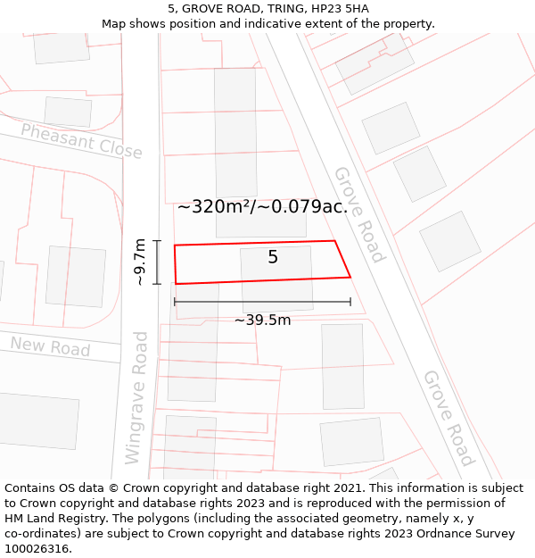 5, GROVE ROAD, TRING, HP23 5HA: Plot and title map