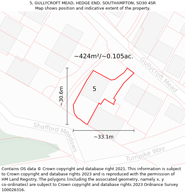 5, GULLYCROFT MEAD, HEDGE END, SOUTHAMPTON, SO30 4SR: Plot and title map