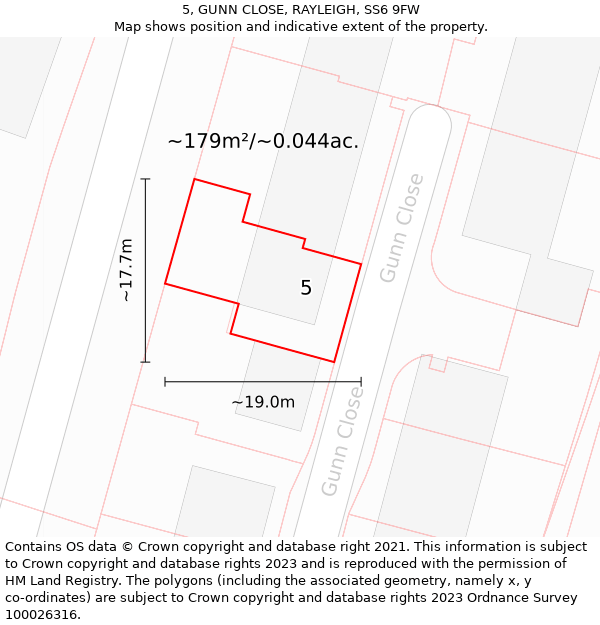 5, GUNN CLOSE, RAYLEIGH, SS6 9FW: Plot and title map