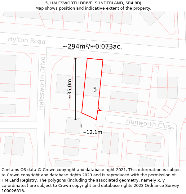 5, HALESWORTH DRIVE, SUNDERLAND, SR4 8DJ: Plot and title map