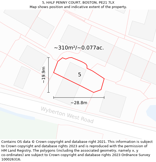 5, HALF PENNY COURT, BOSTON, PE21 7LX: Plot and title map