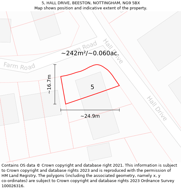 5, HALL DRIVE, BEESTON, NOTTINGHAM, NG9 5BX: Plot and title map