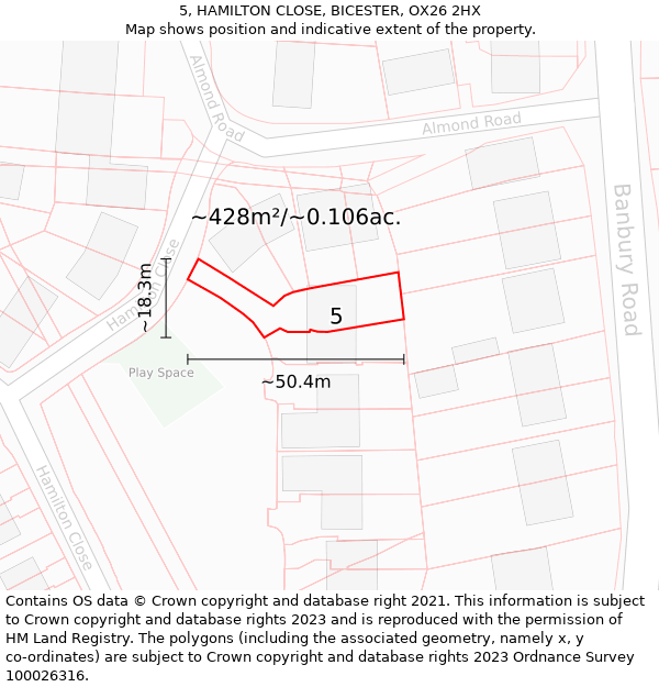 5, HAMILTON CLOSE, BICESTER, OX26 2HX: Plot and title map