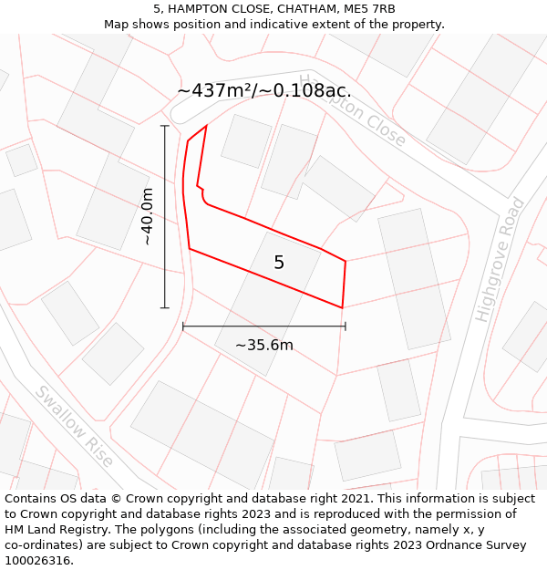 5, HAMPTON CLOSE, CHATHAM, ME5 7RB: Plot and title map