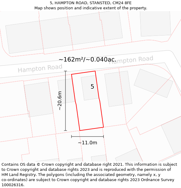 5, HAMPTON ROAD, STANSTED, CM24 8FE: Plot and title map