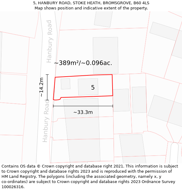 5, HANBURY ROAD, STOKE HEATH, BROMSGROVE, B60 4LS: Plot and title map