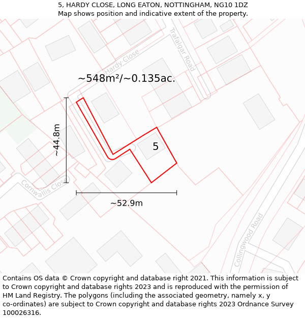 5, HARDY CLOSE, LONG EATON, NOTTINGHAM, NG10 1DZ: Plot and title map