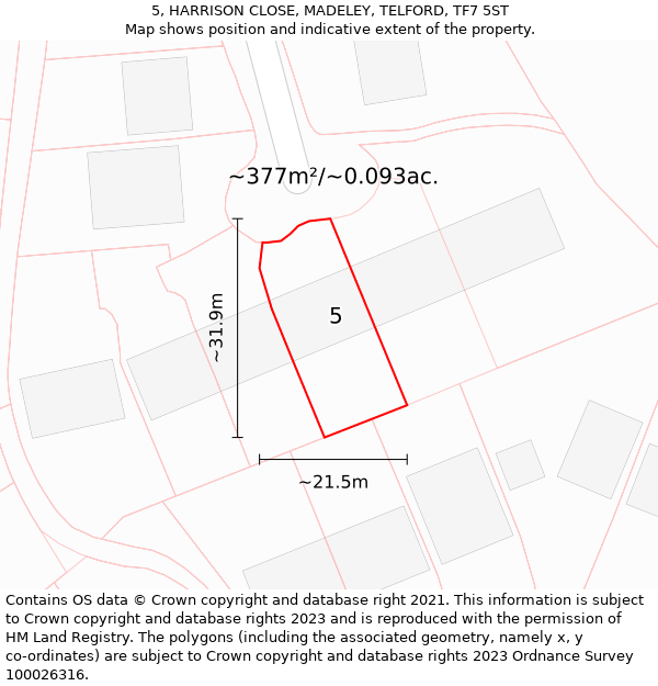 5, HARRISON CLOSE, MADELEY, TELFORD, TF7 5ST: Plot and title map