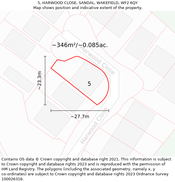 5, HARWOOD CLOSE, SANDAL, WAKEFIELD, WF2 6QY: Plot and title map