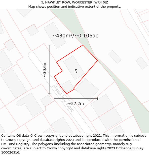 5, HAWKLEY ROW, WORCESTER, WR4 0JZ: Plot and title map