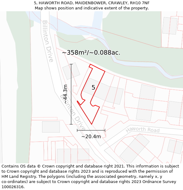 5, HAWORTH ROAD, MAIDENBOWER, CRAWLEY, RH10 7NF: Plot and title map