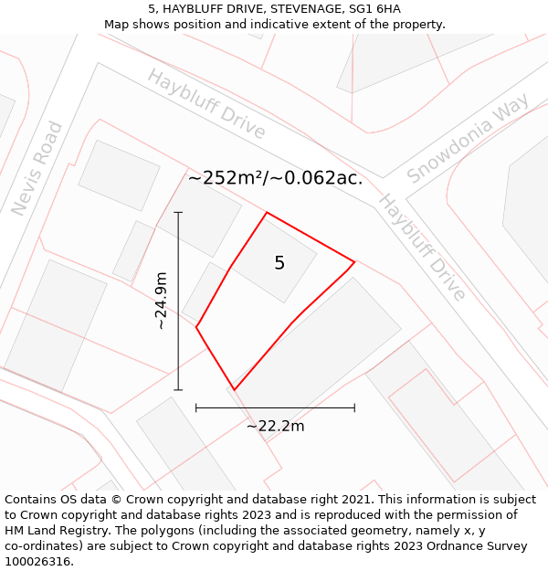 5, HAYBLUFF DRIVE, STEVENAGE, SG1 6HA: Plot and title map