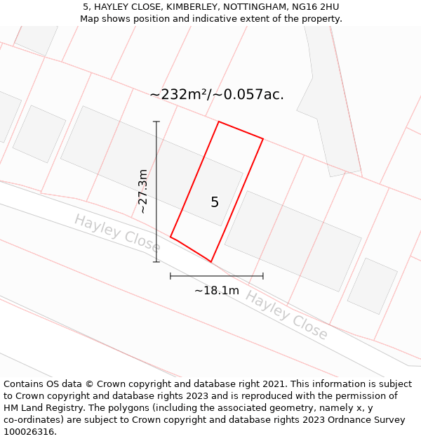 5, HAYLEY CLOSE, KIMBERLEY, NOTTINGHAM, NG16 2HU: Plot and title map