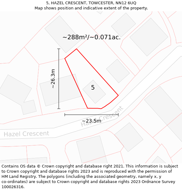 5, HAZEL CRESCENT, TOWCESTER, NN12 6UQ: Plot and title map