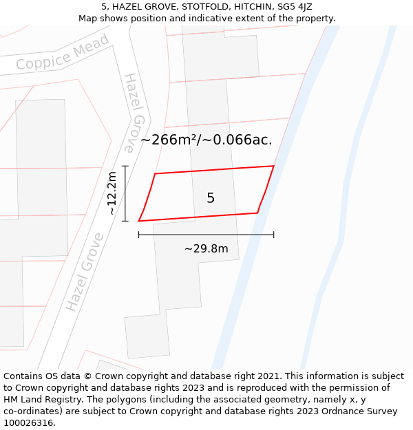 5, HAZEL GROVE, STOTFOLD, HITCHIN, SG5 4JZ: Plot and title map