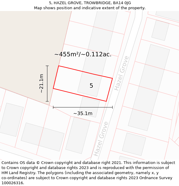 5, HAZEL GROVE, TROWBRIDGE, BA14 0JG: Plot and title map