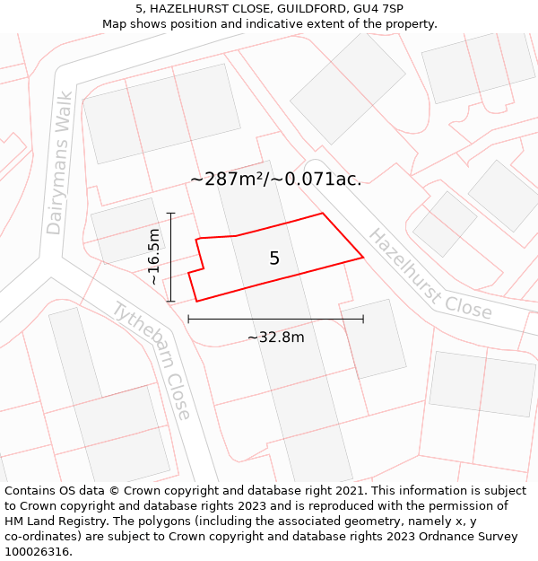 5, HAZELHURST CLOSE, GUILDFORD, GU4 7SP: Plot and title map