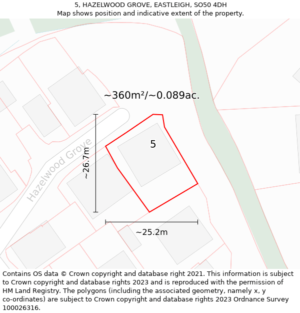 5, HAZELWOOD GROVE, EASTLEIGH, SO50 4DH: Plot and title map