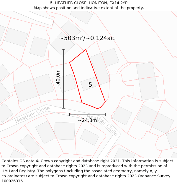 5, HEATHER CLOSE, HONITON, EX14 2YP: Plot and title map