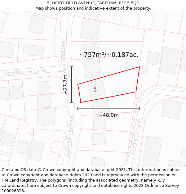 5, HEATHFIELD AVENUE, FAREHAM, PO15 5QD: Plot and title map