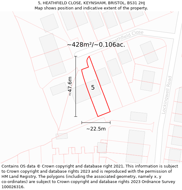 5, HEATHFIELD CLOSE, KEYNSHAM, BRISTOL, BS31 2HJ: Plot and title map