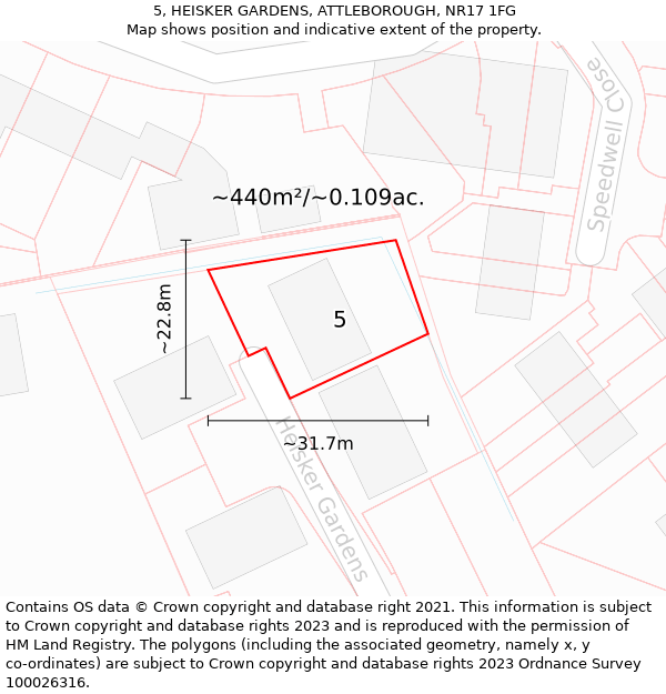 5, HEISKER GARDENS, ATTLEBOROUGH, NR17 1FG: Plot and title map