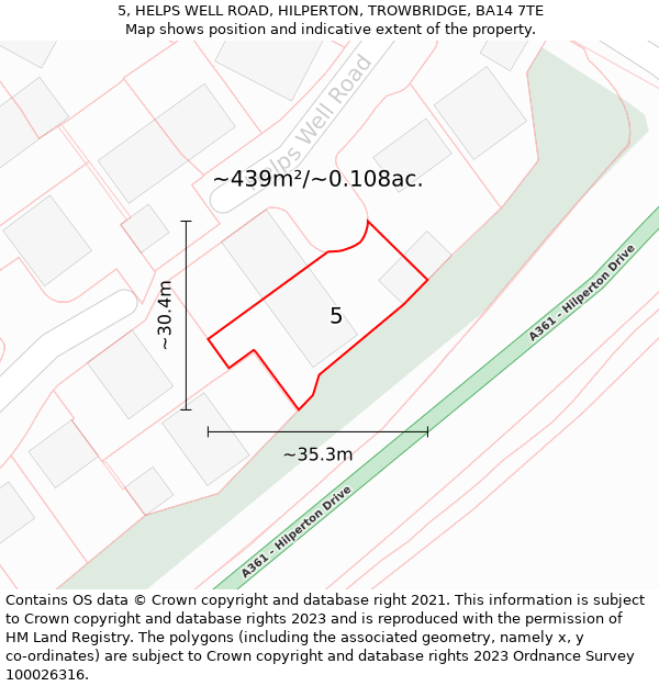 5, HELPS WELL ROAD, HILPERTON, TROWBRIDGE, BA14 7TE: Plot and title map