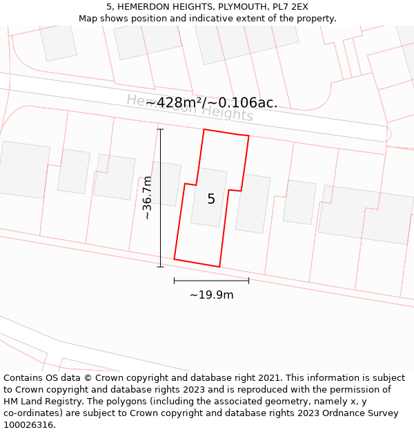 5, HEMERDON HEIGHTS, PLYMOUTH, PL7 2EX: Plot and title map